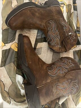 Ariat Brown Leather Cowboy Boots with Multicolor Stitching
